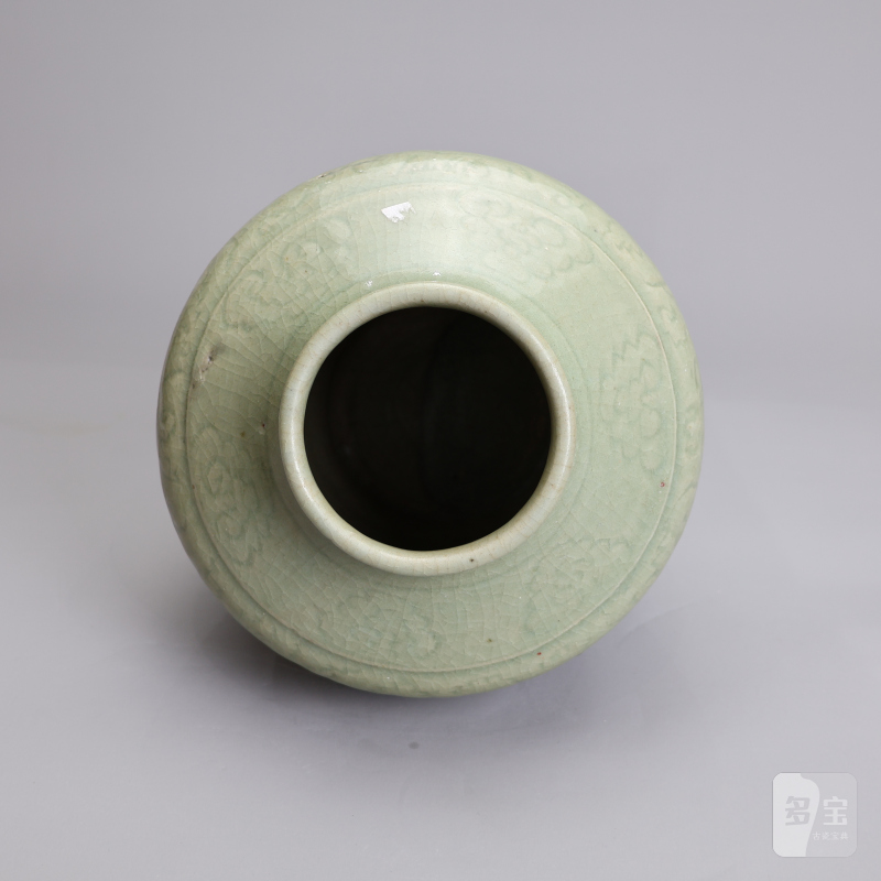 明代 龙泉青釉刻花罐 - 图6